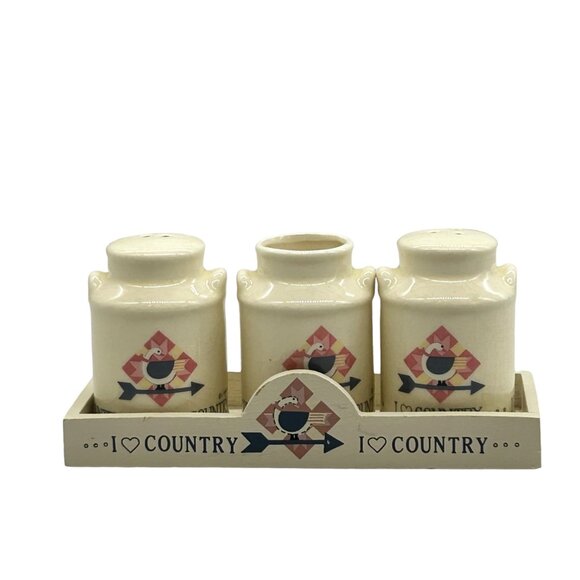 Country Kitchen Goose Salt Pepper Shakers Toothpick Holder Set Berco I Love - Picture 3 of 14